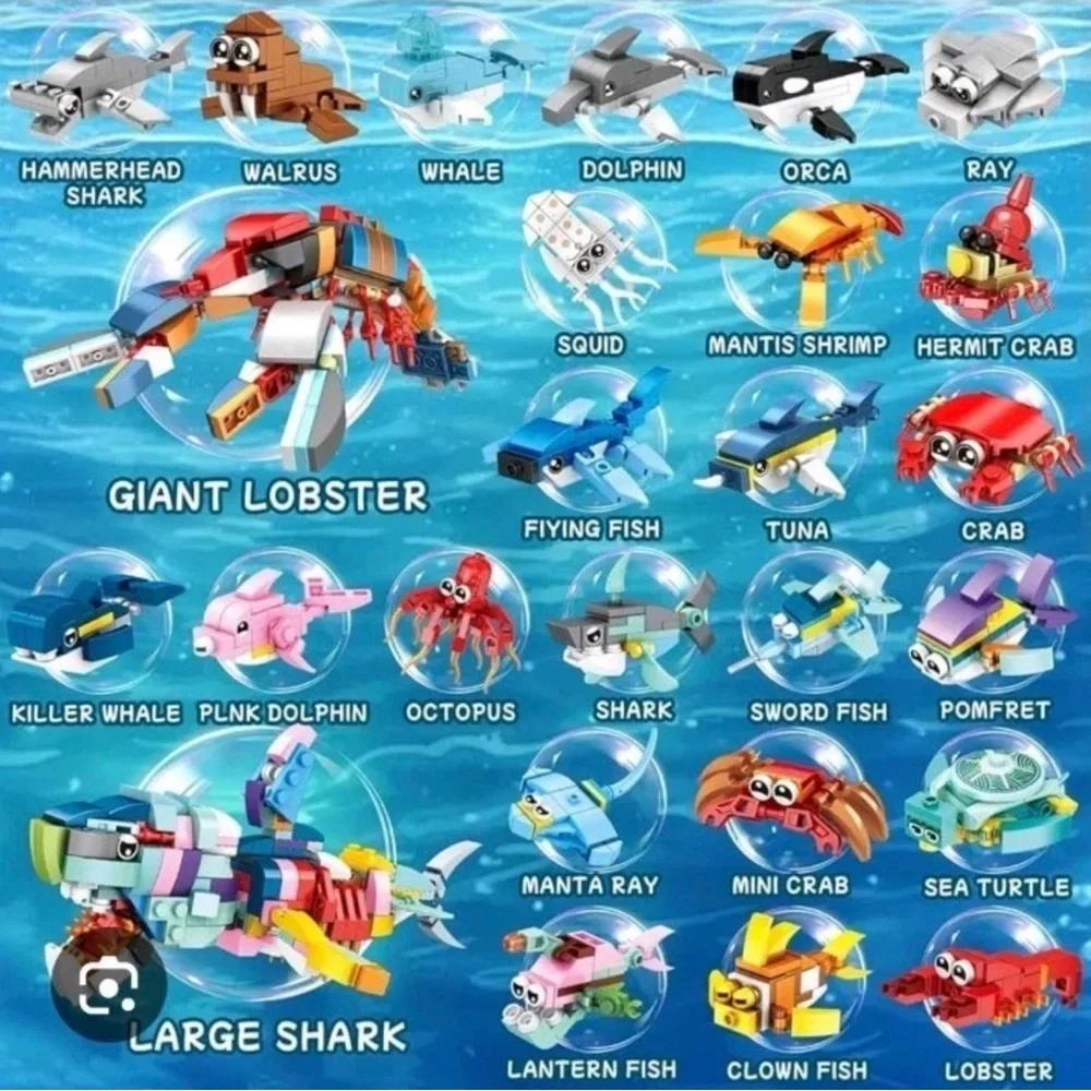 Sea Animal Building Blocks 24 Small or Two Large Ages 6-12 New in Box